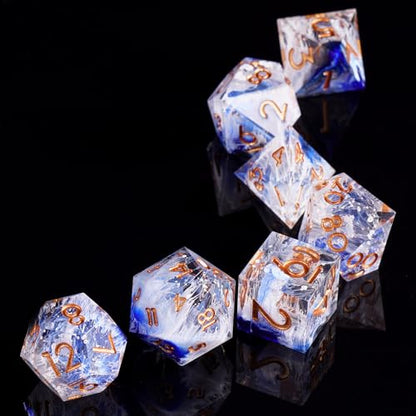 DND Dice Set, 7 Pcs Sharp Edge D&D Dice Polyhedral Resin Dice for Dungeons and Dragons RPG MTG Role Playing Table Games - color: Blue-2