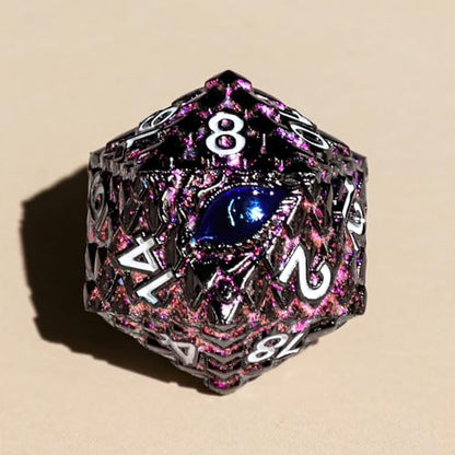 Metal Dice Set D&D,7 PCS Dragon Scale Metallic DND Dice Set,Dragon Eye Metal Dice with Grogeous Gift Case for Dungeons and Dragon Tabletop Game (Glitter Purple Dragon Scale & Blue Eye) - color: Glitter Purple Dragon Scale & Blue Eye