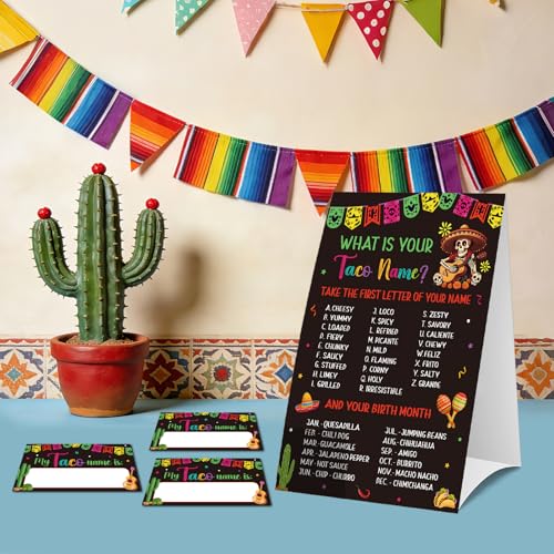 COCHIE Taco Game for Party Family Adults Office Large Groups, What is Your Taco Name Game Mexican Fiesta Party Decorations with 36 Name Label Stickers - 36 Players (Taco-Games)