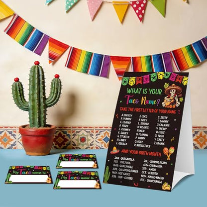 COCHIE Taco Game for Party Family Adults Office Large Groups, What is Your Taco Name Game Mexican Fiesta Party Decorations with 36 Name Label Stickers - 36 Players (Taco-Games)