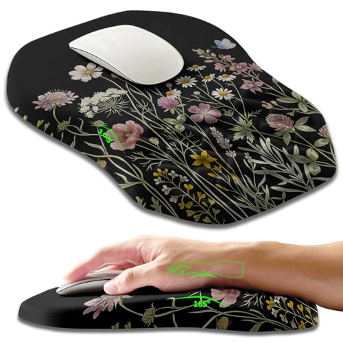 Ergonomic Slope Mouse Pad Wrist Support, Wrist Rest Mousepad for Carpal Tunnel Pain Relief with Massage Bulge and Slow Rebound Memory Foam (12x8 inch, Butterfly and Flower) - color: AM041-Butterfly and Flower