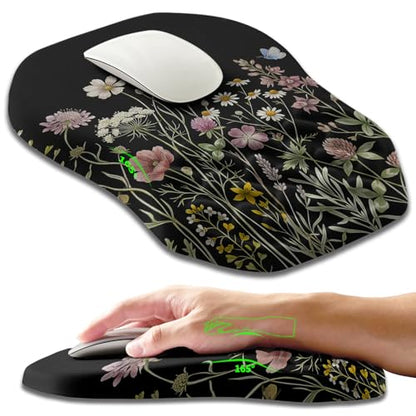Ergonomic Slope Mouse Pad Wrist Support, Wrist Rest Mousepad for Carpal Tunnel Pain Relief with Massage Bulge and Slow Rebound Memory Foam (12x8 inch, Butterfly and Flower) - color: AM041-Butterfly and Flower