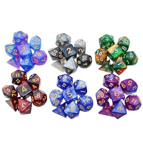 SmartDealsPro 6 x 7 Sets (42 pcs) Glitter Polyhedral Dice Sets with Pouches for DND RPG MTG Dungeon and Dragons Table Board Roll Playing Games D4 D8 D10 D12 D20 (Color 2) - color: Color 2