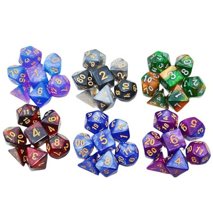 SmartDealsPro 6 x 7 Sets (42 pcs) Glitter Polyhedral Dice Sets with Pouches for DND RPG MTG Dungeon and Dragons Table Board Roll Playing Games D4 D8 D10 D12 D20 (Color 2) - color: Color 2
