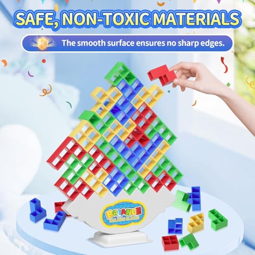 Ziogogco 48Pcs Balance Stacking Blocks Game, Gift for Kids Ages 3-14 | Gets kids thinking. Includes 22 cards and a travel storage bag. Great for birthdays, Christmas, and stocking stuffers