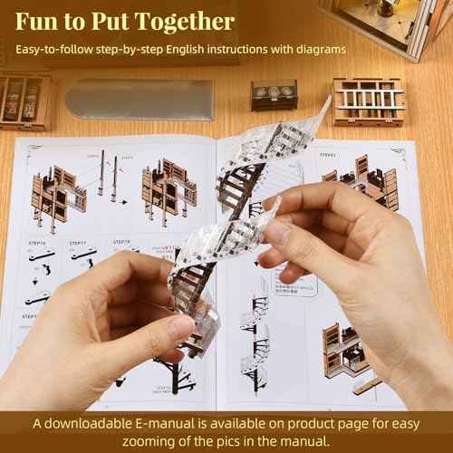 MiniCity Book Nook Kit, DIY Dollhouse Booknook, Book Nook Miniature Kit for Bookshelf Insert Decor Crafts for Adults Teen Halloween, 3D Wooden Puzzle with Led Light (Law Library) | 550-piece wood/paper/plastic kit with LED and dust cover; glue/tools inclu