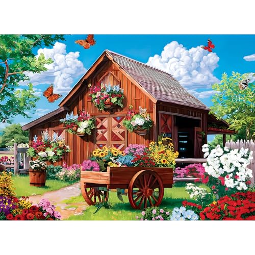 300 Pieces Puzzles for Adults,Beautiful Garden Puzzle for Adult,Blue Sky White Clouds & Butterfly Jigsaw Puzzle for Kids Ages 8-10,Puzzle for Seniors Large Piece,Challenging Family Game,20.5 x 15 in - color: Cart Flower