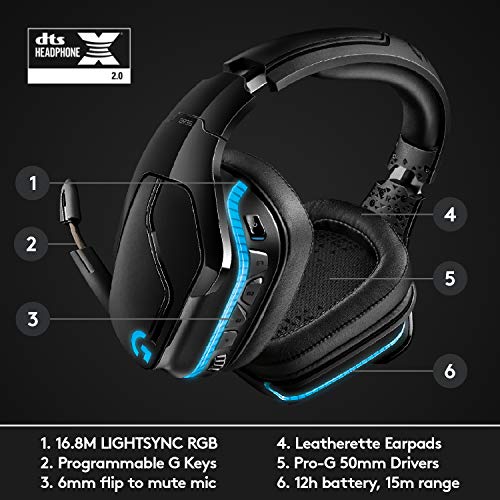 Logitech G935 LIGHTSYNC RGB Wireless Gaming Headset - Black/Blue | DTS:X, LIGHTSYNC RGB lighting