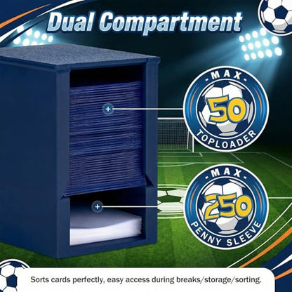 Toploader Dispenser & Penny Sleeve Holder - Dual Compartment Holds 250 Penny Sleeves & up to 50 Top Loaders, Stackable Card Storage Box with Dustproof Lid (Navy) - color: Navy
