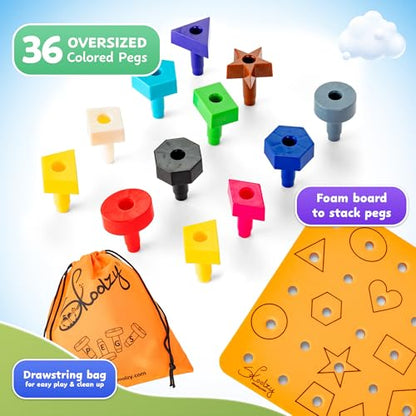 Peg Board Set, Montessori, 38 Pc Plastic w/Shapes, Ages 2+ | Occupational Therapy Toys with Pegs, Dice, Lacing String & Storage Bag, Educational, Sensory - style: Shapes Pegboard - 38pcs