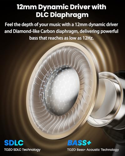 TOZO NC20 Pro Active Noise Cancelling Wireless Earbuds, Smart LCD Screen | LDAC Hi-Res Audio, Stereo Bass, 6 Mics AI Call Ear Buds, 80H Playtime, IPX8 Waterproof, 32 EQ via App, Wireless Charging - color: Champagne