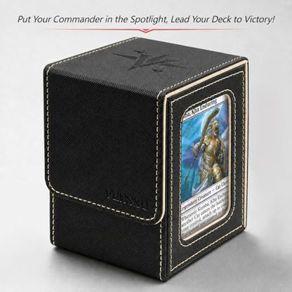 MTG Deck Box with Commander Display (Black&Pale Gold, 1 window) | Holds 120 Single/100 Double-Sleeved Cards, Fit MTG/PTCG/OPTCG Cards, Strong Magnet, PU Leather, With 2 Dividers & 1 Toploader - color: Black and Pale Gold