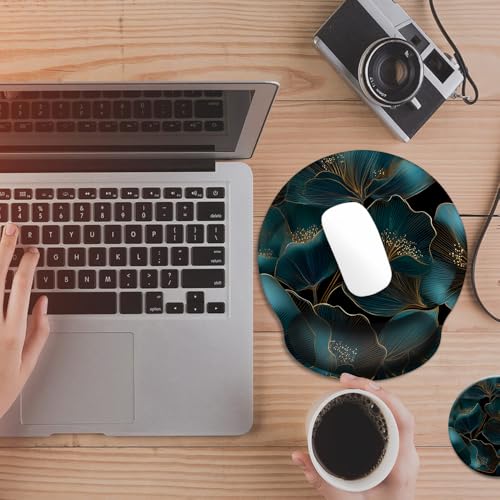 Mouse Pad with Wrist Support, Ergonomic Mouse Pad with Memory Foam Wrist Rest Cushion, Non-Slip Rubber Base Gaming Mice Pad for Home Office Computer Laptop,Gold Green Plants - color: Gold Green Plants