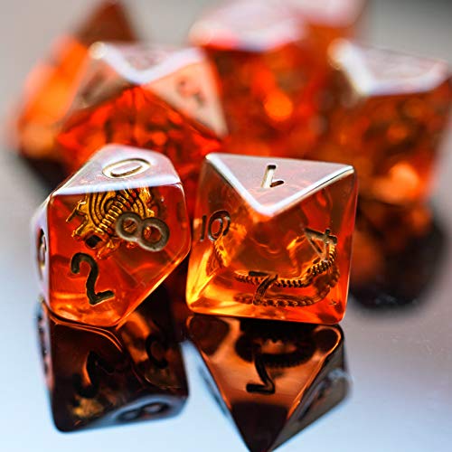 Cusdie DND Dice Set Filled with Gears Polyhedral Dice Sets for Playing DND Dice (Red Copper Gears) - color: Red Copper Gears