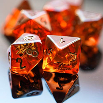 Cusdie DND Dice Set Filled with Gears Polyhedral Dice Sets for Playing DND Dice (Red Copper Gears) - color: Red Copper Gears