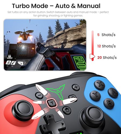 Wireless Switch Controller for Nintendo Switch/Switch 2/Lite/OLED Controller, Switch Controller with a Mouse Touch Feeling on Back Buttons, Extra Switch Pro Controller with Wake-up,Programmable, Turbo Function - color: Red+Blue