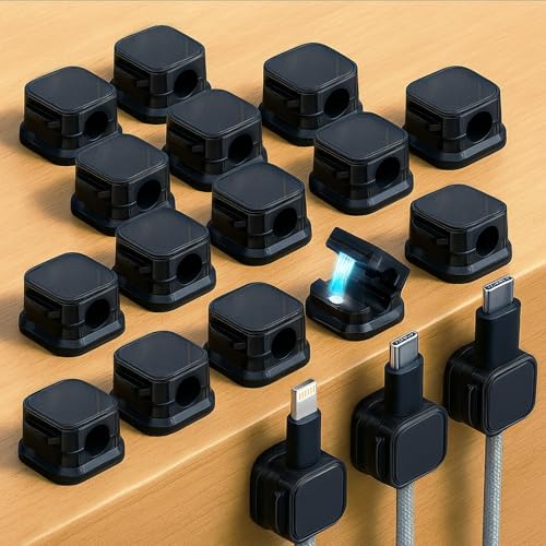 18 Pack Magnetic Cord Organizer, Effortless Cord Management, Computer Cable Organizer, Sticky Cable Clips for Desk and Home -Black - color: Black