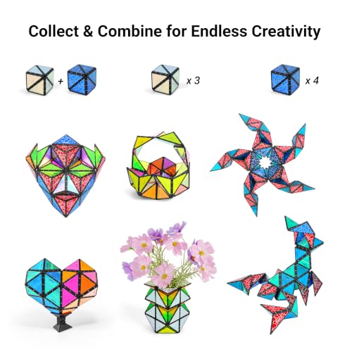 TOSY Magnet Pyramid - 1 Fidget Cube Transforms into 1 Billion Shapes, 243 Rare Earth Magnets, Glowing, Holographic Design, Spinner Accessory, Gift for Christmas Birthday (Set of 1 Stone 1 Glow) - color: Mixed Set (1 Stone 1 Glow)