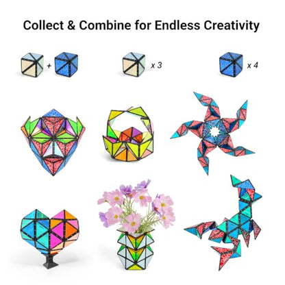TOSY Magnet Pyramid - 1 Fidget Cube Transforms into 1 Billion Shapes, 243 Rare Earth Magnets, Glowing, Holographic Design, Spinner Accessory, Gift for Christmas Birthday (Set of 1 Stone 1 Glow) - color: Mixed Set (1 Stone 1 Glow)