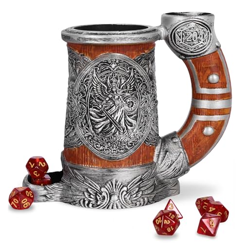 Dice Tower Mug DND Dice Rolling Tower with 7 PCS Dice Set | Dice Tower Suitable for Dungeons And Dragons, Tabletop Games, Available As Drink Holder, RPG Gifts. - color: Orange Warrior