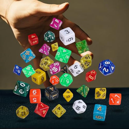 QMay DND Dice Set 15 X 7 Polyhedral Dice (105pcs) with 1 Large Flannel Bag, D&D Dice (D4 D6 D8 D10 D% D12 D20) for Dungeons and Dragons RPG MTG Table Games - color: 15 Sets-105pcs