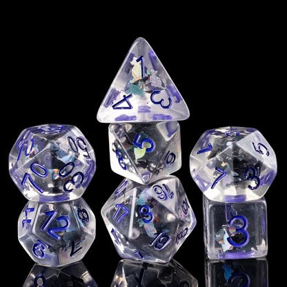 Cusdie 7-Die DND Dice, Polyhedral Dice Set Transparent D&D Dice Filled with Glitter Foil Animals for D&D RPGs Role Playing Table Games(Black and White Cat) - color: Black and White Cat