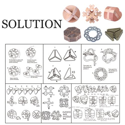 Brain Teaser Puzzle for Adults Puzzles Metal Hole Lock Adult Educational Toy Jigsaw IQ Puzzle（6 Pack） (Bronze) - color: Bronze