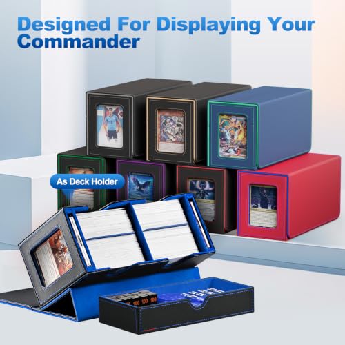 UAONO 3-in-1 MTG Commander Deck Box, Black Blue | 2 Magnetic Card Holders & 1 Dice Tray, Fits 200 Double Sleeved, Card Organizer Compatible with Magic the Gathering - color: Black&Blue