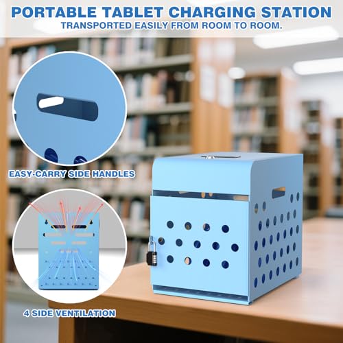 POCHAR 8-Unit Charging Cabinet for Chromebooks & Tablets Up to 14" Screens | Laptop Lock Box for iPads with Cable Management - Portable Locking Charging Station for Classroom, Office, Hospital, Blue - size: 8 Chromebooks/Laptops