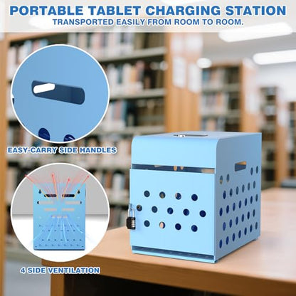 POCHAR 8-Unit Charging Cabinet for Chromebooks & Tablets Up to 14" Screens | Laptop Lock Box for iPads with Cable Management - Portable Locking Charging Station for Classroom, Office, Hospital, Blue - size: 8 Chromebooks/Laptops