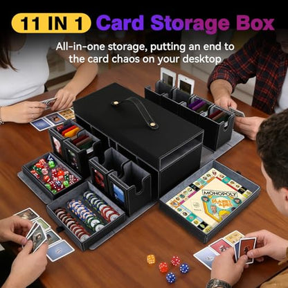 Mtg Commander Deck Box with Handle, 8Removable Deck Modular and 3Dice Trays | Holds 1500+Double-Sleeved Cards, Strap & Magnetic Lock, Magnetic Holders, Dividers Included, Display Window, Fit TCG/EDH,Grey - color: Black Grey