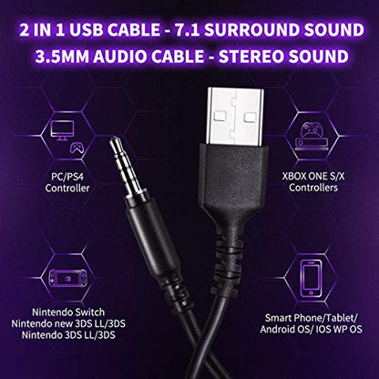 EKSA USB Gaming Headset - 7.1 Surround Sound Headphones with Breathable Earmuffs - Noise Cancelling Mic - Gaming Headphones for PC, PS4, Xbox One S/X, Android