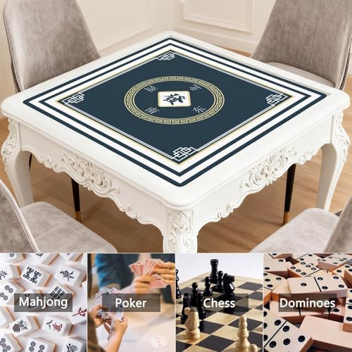 Mahjong Mat for Table with Carrying Bag & 3 Dice, Dark Navy Blue 31.5"x31.5" Square Rubber Mahjong Table Cover, Non-Slip & Noise Reduction Gaming Mat for Mah Jongg, Poker, Dominoes & Tile Games - color: Dark Navy Blue