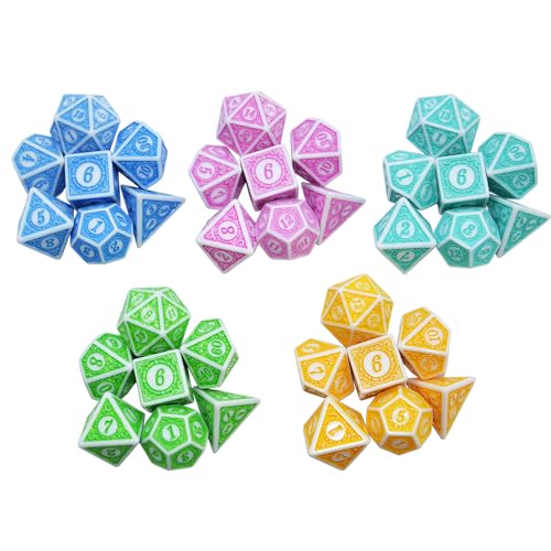 SmartDealsPro Retro Polyhedral Dice Sets with Pouches for D&D DND RPG MTG Dungeon and Dragons Table Board Roll Playing Games D4 D6 D8 D10 D% D12 D20 - color: 5-color Retro Sets 2