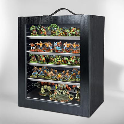 Miniature Storage Case for Collectibles Miniatures, Wooden Miniature Carrying Case with 5 Metal Trays, Miniatures Transport Case, Black - color: Black