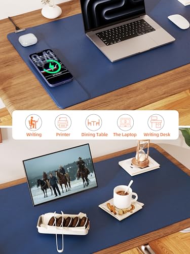 TopMade Mouse Pad with 15W Wireless Charging, XXL Large Leather Desk Mat, Waterproof Gaming Mousepad Home Office Desk Pad Protector, Blue (Includes 20W PD Power Adapter & 6.56ft Woven Cable) - color: Blue With Adapter