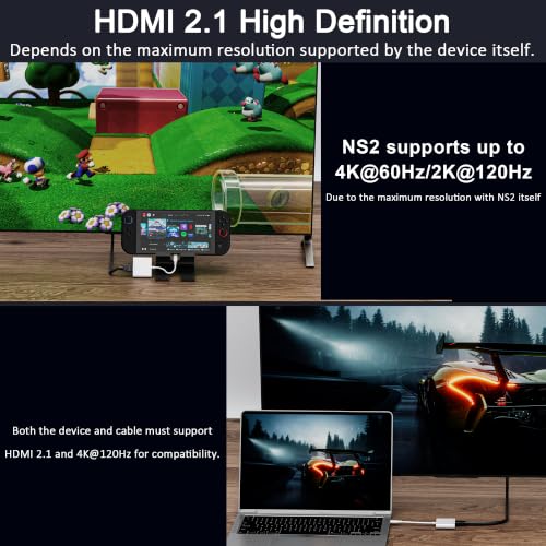 Switch 2 Dock, Portable USB-C Docking Station with HDMI2.1/4K 120Hz, PD 100W Charging, USB Port, Travel TV Dock for Switch/Steam Deck/ROG Ally X/Laptop