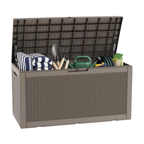 LAUSAINT HOME 320 Gallon Outdoor Storage Box, Package Delivery Box with Lockable Lid, Deck Box Outdoor Waterproof For Garden Tools, Patio Cushions(320 Gallon,Grey) - color: Grey, size: 320 Gallon