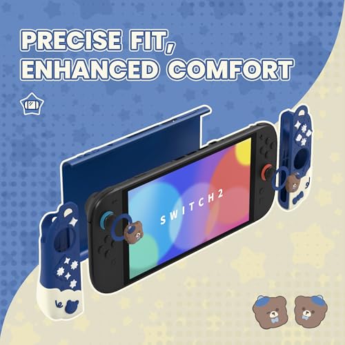 PlayVital Good Night Bear Dockable Case for Nintendo Switch 2 with Stand | Split Design Silicone Joycon Grips, PC Console Hard Shell, 2 Joystick Caps | Cute Protective Cover Bundle – Midnight Blue - color: Blue