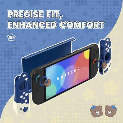 PlayVital Good Night Bear Dockable Case for Nintendo Switch 2 with Stand | Split Design Silicone Joycon Grips, PC Console Hard Shell, 2 Joystick Caps | Cute Protective Cover Bundle – Midnight Blue - color: Blue
