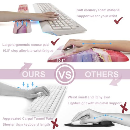 Ospelelf Ergonomic Mouse Pad and Keyboard Wrist Rest Support, Wrist Rest for Computer Keyboard, Office, Gaming, Pink - color: Pink Marble
