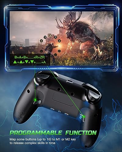 VOYEE Switch Controllers for Switch/Lite/OLED/PC, Pro Controller | Wireless, Programmable, RGB Lightning LED, 10-15H Runtime, One-key Pairing, Turbo, Vibration, 6-Axis Motion Control, Wake-up - color: Black