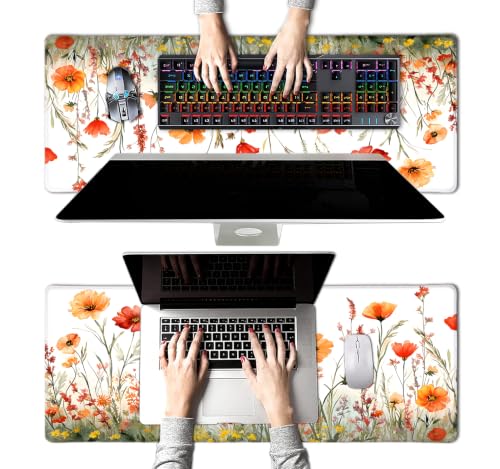 Large Mouse Pad, Desk Mat Computer Keyboard Pad Non-Slip Rubber Base Waterproof with Stitched Edges for Laptop Gaming, Office & Home 31.5 x 11.8 Inch (Wildflowers Floral) - color: Wildflowers Floral