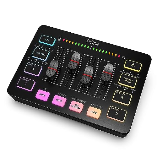 FIFINE Gaming Audio Mixer, Streaming RGB PC Mixer with XLR Microphone Interface, Individual Control, Volume Fader, Mute Button, 48V Phantom Power, for Podcast/Recording/Vocal/Game Voice-AmpliGame SC3 | USB PnP For PC,Mute Button,XLR Preamp,RGB,Voice chang