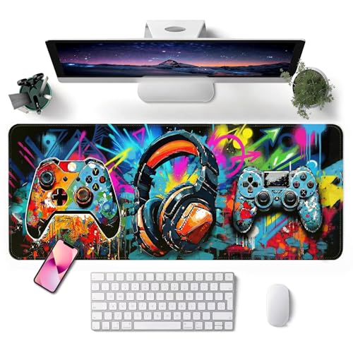 Mouse Pad, Desk Mat, 31.5x11.8in Large Mousepad, Game Console | Desk Pad with Stitched Edge & Rubber Non-Slip Bottom, Gaming Mouse Pad, Extended Mousepad for Home, Office - color: Game Console