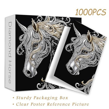 PICKFORU Horse 1000 Piece Puzzle for Adults, Diamond Horse Jigsaw Puzzles Line Art, Challenging Hard Animal Puzzle as Home Decor - style: Diamond Horse