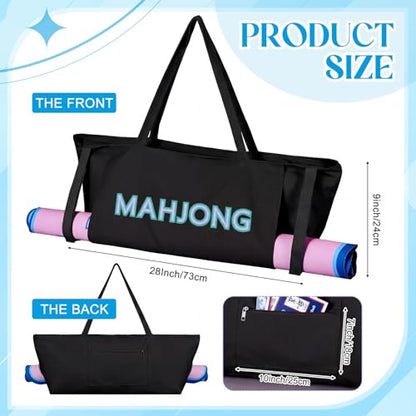 Abbylike 28x9 Inches Mahjong Bag for Rolled Mat Tiles Racks Pushers Accessories Empty Mahjong Tote Bag with Zipper Closure Outer Pockets Lining Large Capacity(Black,Canvas) - color: Black