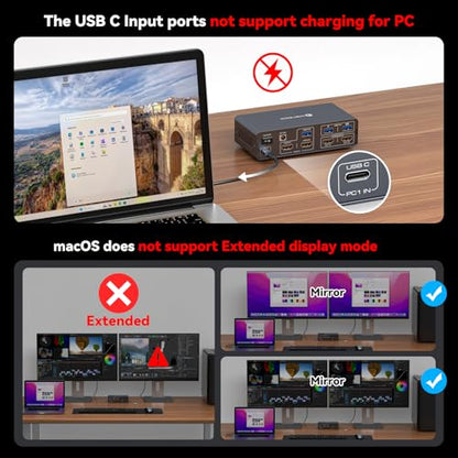 USB C KVM Switch 2 Monitors 2 Computers HDMI 4K60Hz EDID KVM Docking Station for 1 Laptop 1 Desktop Share Dual Monitor 13 in 1 Dock - color: Grey