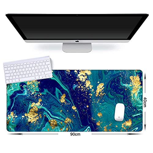 iCasso Extended Gaming Mouse Pad,Desk Pad 35.4x15.7in,Blue Marble | Large Non-Slip Rubber Base Mousepad with Stitched Edges,Waterproof Keyboard Mouse Mat for Work, Office, Home - color: Blue Marble