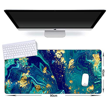 iCasso Extended Gaming Mouse Pad,Desk Pad 35.4x15.7in,Blue Marble | Large Non-Slip Rubber Base Mousepad with Stitched Edges,Waterproof Keyboard Mouse Mat for Work, Office, Home - color: Blue Marble